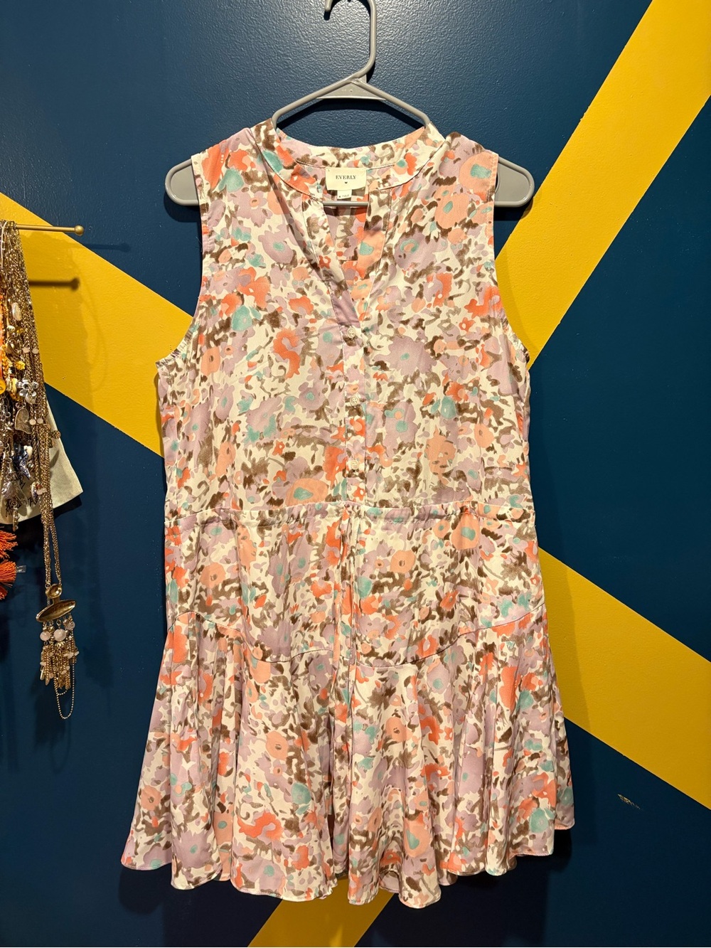 Everly Off White Floral Print Mini Dress NWOT